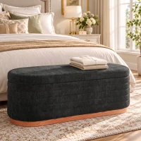 HOMCOM Storage Ottoman Bench Oval Chenille Upholstered Ottoman with Storage Chest, Dark Gray(m-10)