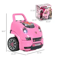 Qaba Mechanic Kids Truck Engine Toy Set, Car Service Play Set, Pink(m-3)
