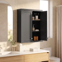 HOMCOM Bathroom Cabinet Wall Mounted, Modern Bathroom Wall Cabinet with 2 Doors and 2 Adjustable Shelves, Black(m-2)