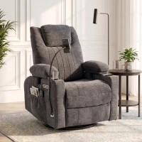 HOMCOM Swivel Rocker Power Recliner Chair with Massage Heat 2D Armrests Adjustable Headrest Phone Holder USB Port, Dark Gray(m-9)