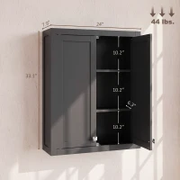 HOMCOM Bathroom Cabinet Wall Mounted, Modern Bathroom Wall Cabinet with 2 Doors and 2 Adjustable Shelves, Black(m-3)