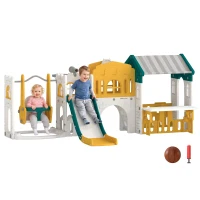 Qaba 11 in 1 Toddler Slide and Swing Set w/ Playhouse, Kids Slide Playset Indoor Playground for 1-4 Years, Yellow(m-11)