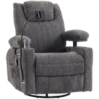 HOMCOM Swivel Rocker Power Recliner Chair with Massage Heat 2D Armrests Adjustable Headrest Phone Holder USB Port, Dark Gray(m-1)