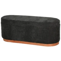 HOMCOM Storage Ottoman Bench Oval Chenille Upholstered Ottoman with Storage Chest, Dark Gray(m-1)