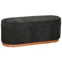 HOMCOM Storage Ottoman Bench Oval Chenille Upholstered Ottoman with Storage Chest, Dark Gray(m-11)