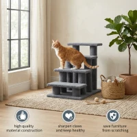 PawHut 25" 4-Step Multi-Level Carpeted Cat Scratching Post Pet Stairs, Gray(m-6)