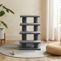 PawHut 25" 4-Step Multi-Level Carpeted Cat Scratching Post Pet Stairs, Gray(m-7)