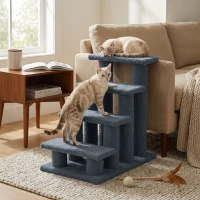 PawHut 25" 4-Step Multi-Level Carpeted Cat Scratching Post Pet Stairs, Gray(m-10)