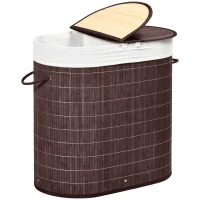 HOMCOM 26.4Gal/100L Handwoven Laundry Hamper with Lid, Double Laundry Basket with Removable Washable Inner Bag, Brown(m-1)