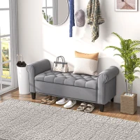 HOMCOM 50 Inches Storage Ottoman, End of Bed Bench with Rolled Arms, Wood Legs, Button Tufted Storage Bench, Charcoal Gray(m-10)