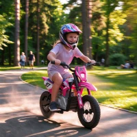 Qaba 36V Electric Dirt Bike for Kids with Brushless Motor, Up to 9.9 MPH, Inflatable Tires and Rear Suspension, Pink(m-2)