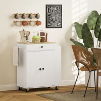 HOMCOM Rolling Kitchen Island with Tabletop, Kitchen Cart with Storage, Drawer, Cabinet,  Spice Rack and Towel Bar, White(m-10)
