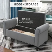 HOMCOM 50 Inches Storage Ottoman, End of Bed Bench with Rolled Arms, Wood Legs, Button Tufted Storage Bench, Charcoal Gray(m-4)