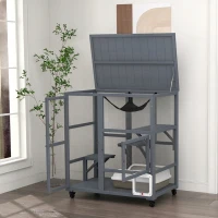 PawHut Cat House, Indoor Cat Enclosure on Wheels with Openable Top, 39"(m-9)