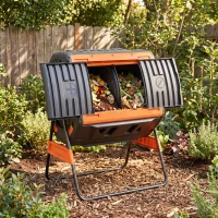 Outsunny Compost Bin Outdoor, 53 Gal Dual Chamber Tumbling Composter with Adjustable Vents, BPA Free Tumbling Composter, Orange(m-8)