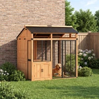 PawHut 7' x 5' Extra Large Dog House, Wood Outdoor Dog Kennel with Platform, Storage Cabinet for Large Breeds, Yellow(m-8)