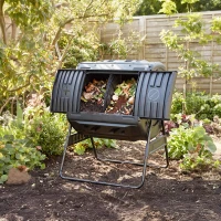 Outsunny Compost Bin Outdoor, 53 Gal Dual Chamber Tumbling Composter with Adjustable Vents, BPA Free Tumbling Composter, Black(m-9)