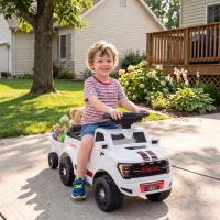 Qaba Ride on Push Car, Licensed Shelby Foot to Floor Sliding Toddler Toy with Trailer, Lift-Up Hood for 18-72 M, White(m-10)