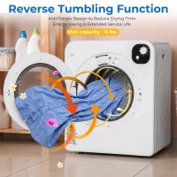 HOMCOM Compact Laundry Dryer 1300W Portable Clothes Dryer with 3.2 cu.ft Stainless Steel Drum, Front Load Electric Dryer, White(m-6)