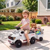 Qaba Ride on Push Car, Licensed Shelby Foot to Floor Sliding Toddler Toy with Trailer, Lift-Up Hood for 18-72 M, White(m-2)