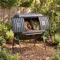 Outsunny Compost Bin Outdoor, 53 Gal Dual Chamber Tumbling Composter with Adjustable Vents, BPA Free Tumbling Composter, Black(m-8)