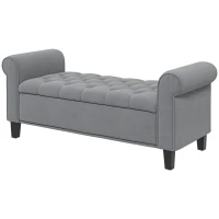 HOMCOM 50 Inches Storage Ottoman, End of Bed Bench with Rolled Arms, Wood Legs, Button Tufted Storage Bench, Charcoal Gray(m-1)