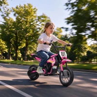 Qaba 24V Kids Motorcycle, Electric Dirt Bike with 250W Motor, Up to 9.9 MPH, 12" Inflatable Tires and Rear Suspension, Pink(m-2)