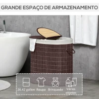 HOMCOM 26.4Gal/100L Handwoven Laundry Hamper with Lid, Double Laundry Basket with Removable Washable Inner Bag, Brown(m-4)