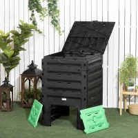 Outsunny Garden Compost Bin, 120 Gallon (450L) Garden Composter, BPA Free, with 80 Vents and 2 Doors, Lightweight & Sturdy, Fast Creation of Fertile Soil, Black(m-8)