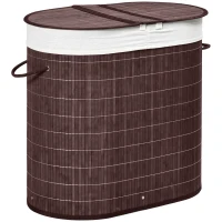 HOMCOM 26.4Gal/100L Handwoven Laundry Hamper with Lid, Double Laundry Basket with Removable Washable Inner Bag, Brown(m-11)