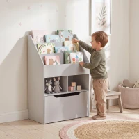 HOMCOM Kids Bookcase Multi-Shelf Book Rack with Mobile Drawer for Books, Toy , Gray(m-10)