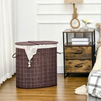 HOMCOM 26.4Gal/100L Handwoven Laundry Hamper with Lid, Double Laundry Basket with Removable Washable Inner Bag, Brown(m-2)