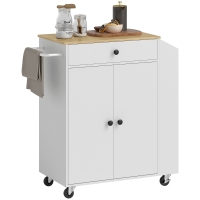 HOMCOM Rolling Kitchen Island with Tabletop, Kitchen Cart with Storage, Drawer, Cabinet,  Spice Rack and Towel Bar, White