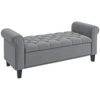 HOMCOM 50 Inches Storage Ottoman, End of Bed Bench with Rolled Arms, Wood Legs, Button Tufted Storage Bench, Charcoal Gray(m-11)