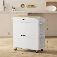 HOMCOM Rolling Kitchen Island with Tabletop, Kitchen Cart with Storage, Drawer, Cabinet,  Spice Rack and Towel Bar, White(m-3)