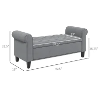 HOMCOM 50 Inches Storage Ottoman, End of Bed Bench with Rolled Arms, Wood Legs, Button Tufted Storage Bench, Charcoal Gray(m-3)