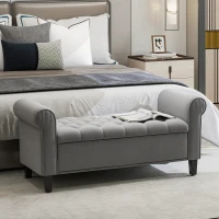 HOMCOM 50 Inches Storage Ottoman, End of Bed Bench with Rolled Arms, Wood Legs, Button Tufted Storage Bench, Charcoal Gray(m-2)