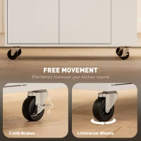 HOMCOM Rolling Kitchen Island with Tabletop, Kitchen Cart with Storage, Drawer, Cabinet,  Spice Rack and Towel Bar, White(m-6)