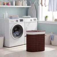 HOMCOM 26.4Gal/100L Handwoven Laundry Hamper with Lid, Double Laundry Basket with Removable Washable Inner Bag, Brown(m-8)
