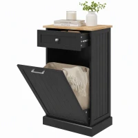 HOMCOM 10 Gallon Tilt Out Trash Cabinet, Wooden Hidden Trash Can with Storage Drawer for Kitchen, Laundry Hamper Cabinet for Bathroom, Black(m-11)