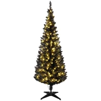 HOMCOM 5ft Pencil Christmas Tree, Slim Artificial Christmas Tree with Realistic Branches and Warm White LED Lights, Black(m-1)