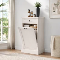 HOMCOM Kitchen Tilt Out Trash Bin Cabinet Free Standing Storage Cabinet with Drawer, Light Gray(m-10)