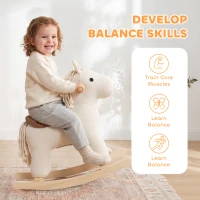 Qaba Baby Rocking Horse, Wooden Ride on Horse Toy with Realistic Sound and Rocking Limiter, Plush Ride-On Rocker for Toddlers(m-6)