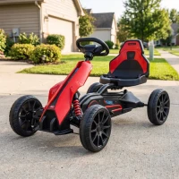 Aosom 12V Electric Go Kart for Kids, Ride On Toy with EVA Tires, 2 Speeds, Adjustable Seat, Safety Belt for 3-8 Years, Red(m-10)