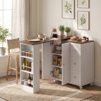 HOMCOM Bar Table with Storage Counter Height Table 3 Drawers Side Shelves, Walnut and White(m-8)