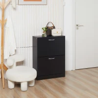 HOMCOM Shoe Cabinet with 2 Flip Drawers, Narrow Shoe Storage Cabinet with Adjustable Shelves for Entryway, Hallway, Black(m-2)