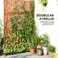 Outsunny Decorative Privacy Fence Screen, Metal Outdoor Privacy Screen Climbing Plant Trellis with Stand, Bamboo Brown(m-4)