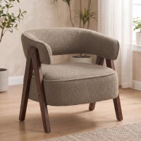 HOMCOM Sherpa Fleece Accent Chair, Upholstered Armchair with Solid Wood Legs for Living Room, Light Brown(m-9)