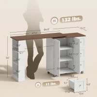 HOMCOM Bar Table with Storage Counter Height Table 3 Drawers Side Shelves, Walnut and White(m-3)