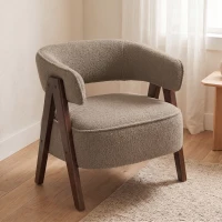 HOMCOM Sherpa Fleece Accent Chair, Upholstered Armchair with Solid Wood Legs for Living Room, Light Brown(m-2)